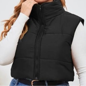 Black cropped puffer vest